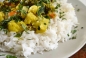 Κάρυ λαχανικών με γάλα καρύδας και ρύζι μπασμάτι - Mixed vegetable curry with coconut milk and basmati rice